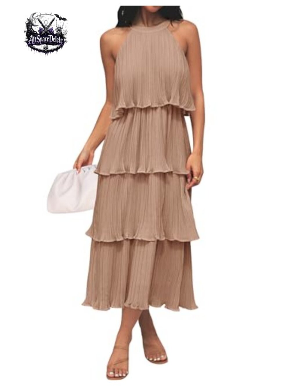 Chiffon Halter Midi Dress Ruffle Tiered High Waist Wedding Guest